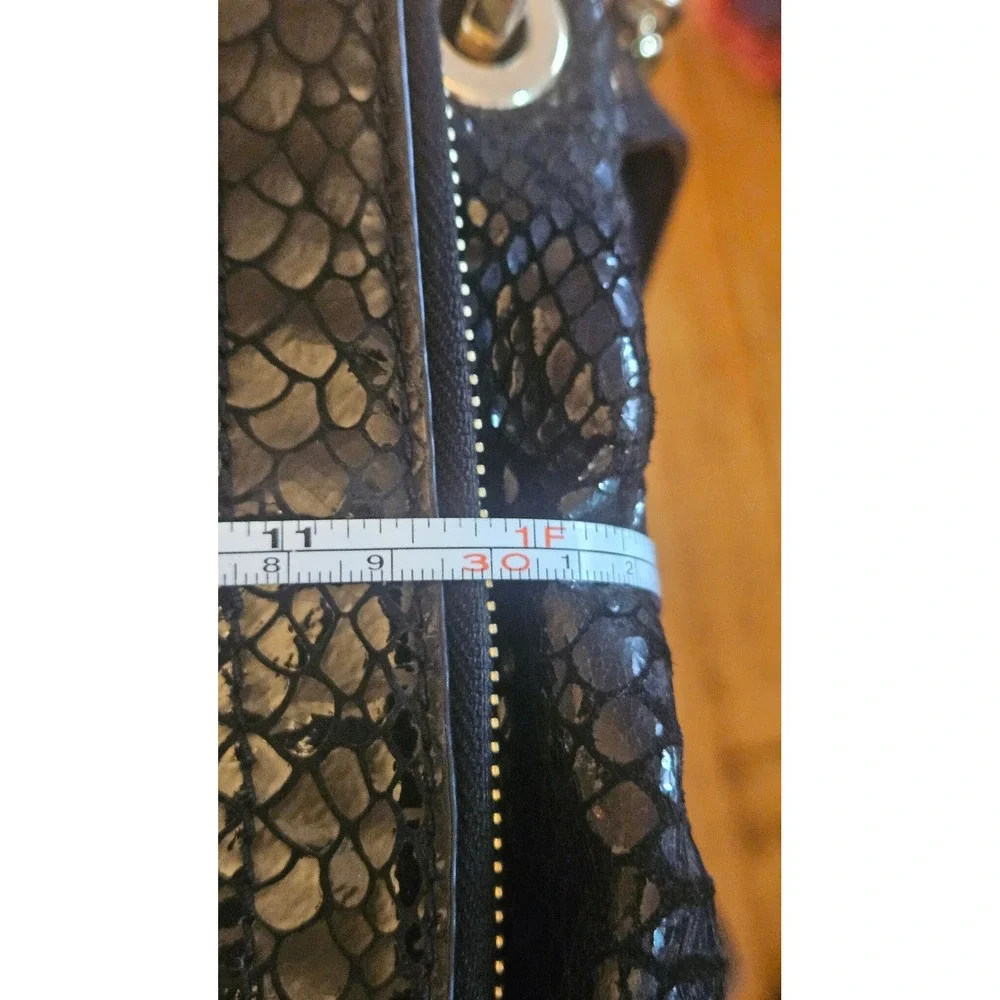 Michael Kors Bedford Black Snake Embossed Leather Crossbody Bag Gold Hardware